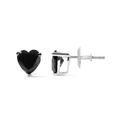 14K White Gold 1.00 Cttw Heart Cut Black Diamond Stud Earrings by Anti Spier