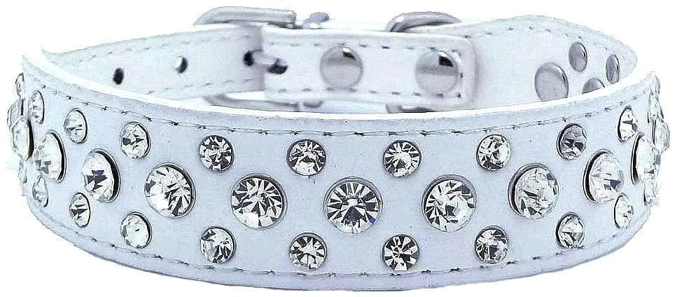 Rhinestone Dog Collar Bling XL Size 21 inch Neck PU Leather Crystal White Collar by Anti Spier