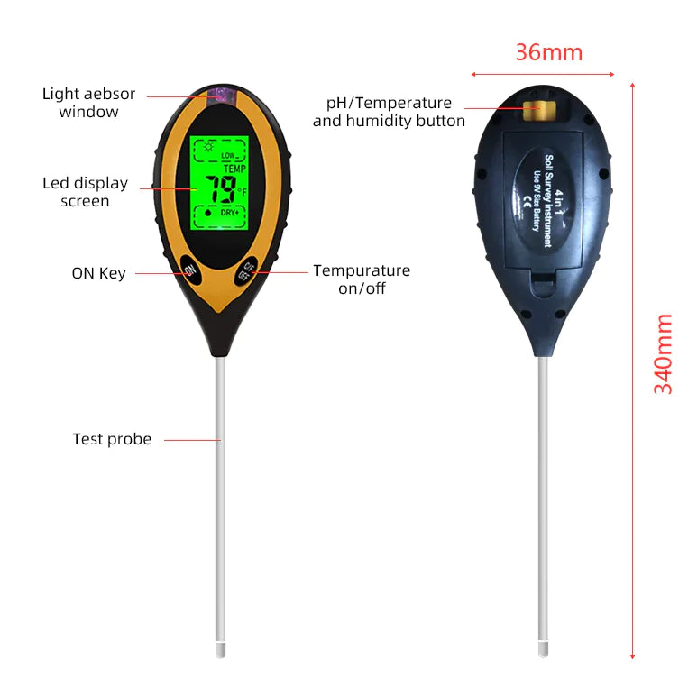 4 In 1 LCD Digital Soil Tester PH Water Moisture Temperature Sunlight Plant Test by Anti Spier