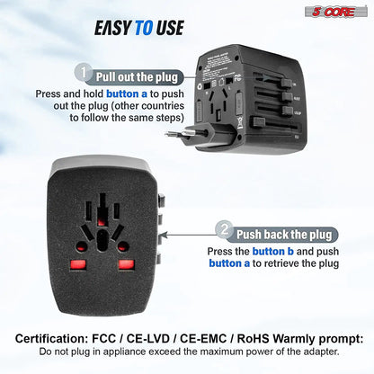 Universal Travel Adapter International Power Adapters 3 Pack Multicharger Plug w 4 USB Ports by Anti Spier