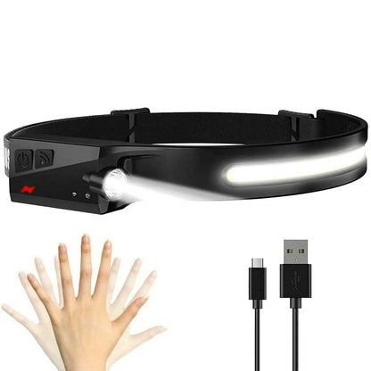 COB LED Headlamp USB Rechargeable Headlight Torch Work Light Bar Head Band Lamp by Anti Spier