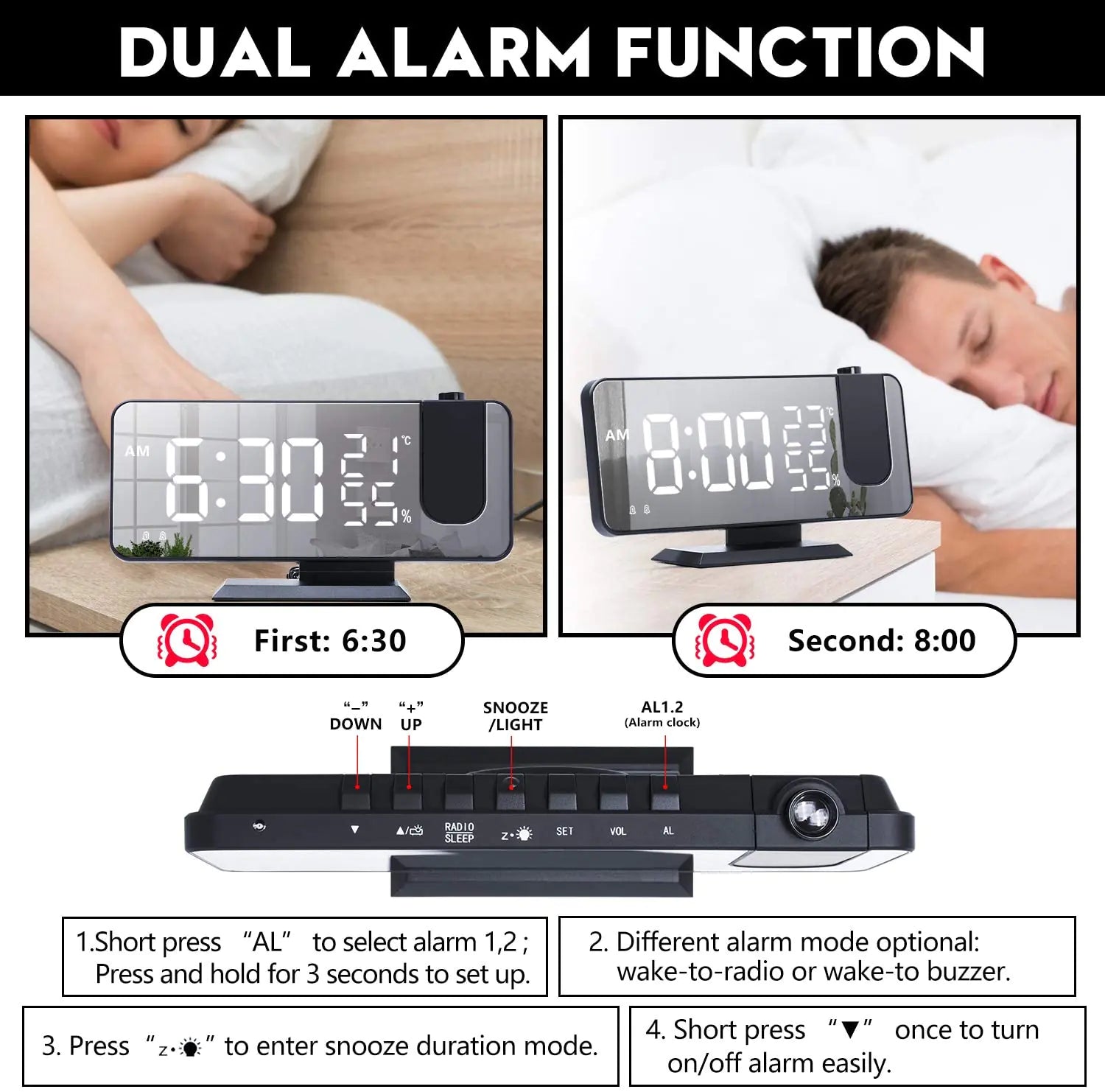 LED Projection Digital Alarm Clock Phone Charger by Anti Spier