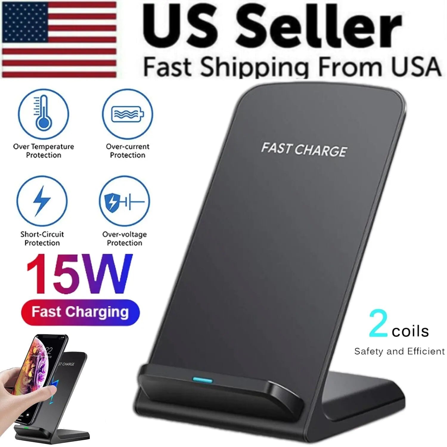 Qi Wireless Fast Charger Charging Pad Stand Dock For Samsung Galaxy iPhone Phone by Anti Spier