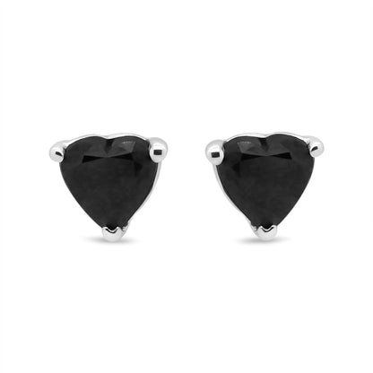 14K White Gold 1.00 Cttw Heart Cut Black Diamond Stud Earrings by Anti Spier