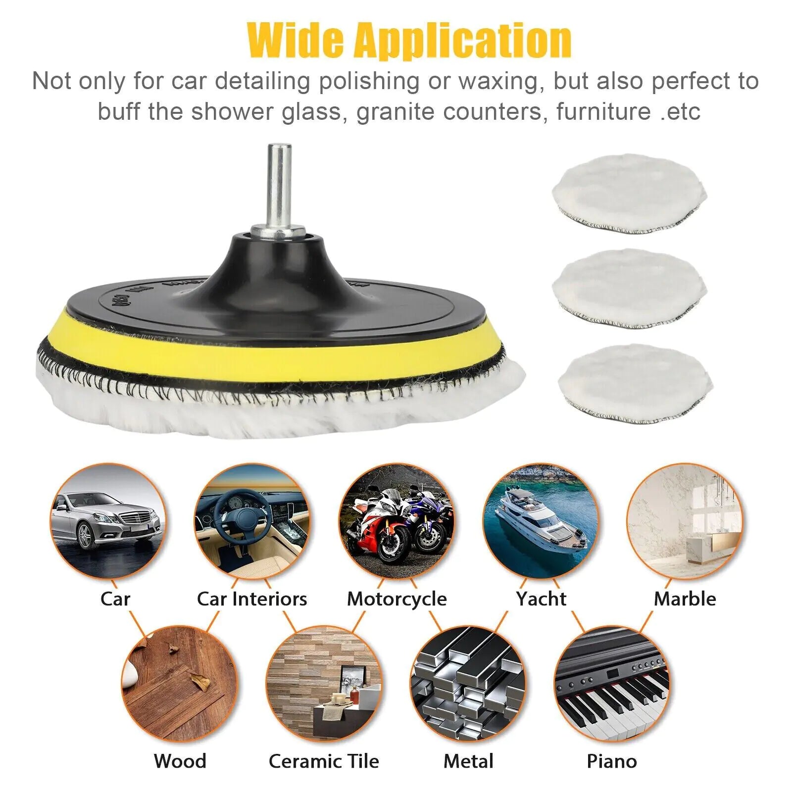 5PCS 6" Buffing Polishing Pad Wool Wheel Mop Kit For Car Polisher Drill Adapter by Anti Spier