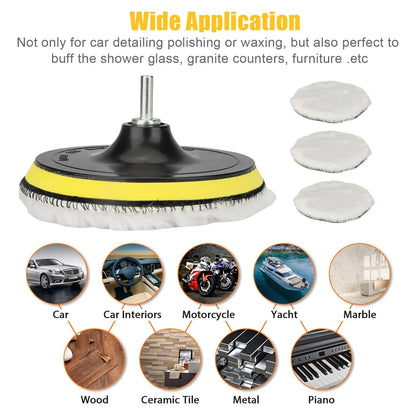 5PCS 6" Buffing Polishing Pad Wool Wheel Mop Kit For Car Polisher Drill Adapter by Anti Spier