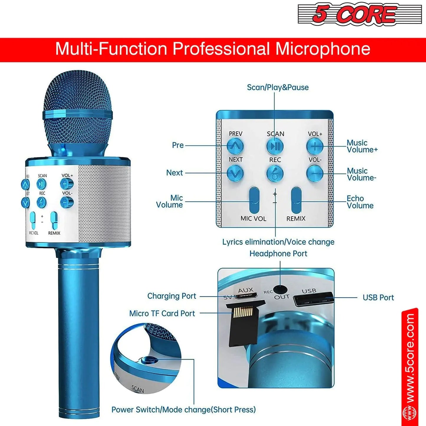 5Core Wireless Karaoke Microphone Bluetooth Mic Portable Handheld Microfonos Inalambricos by Anti Spier