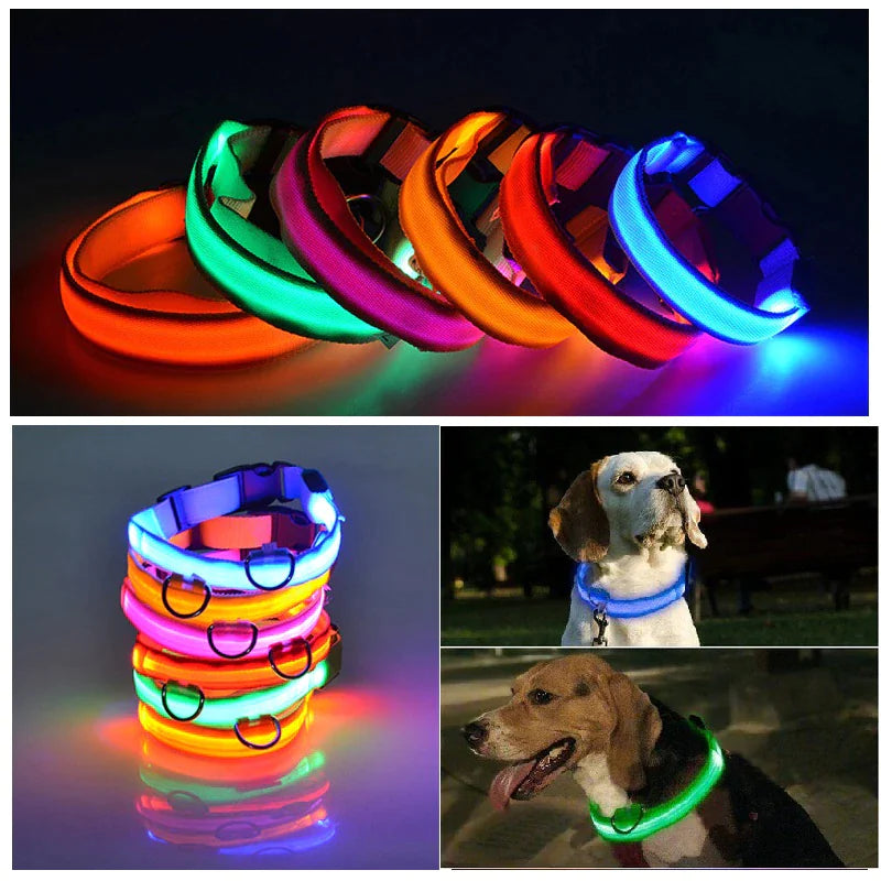 LED Adjustable Dog Collar Blinking Flashing Light Up Glow Pets Safety Waterproof by Anti Spier