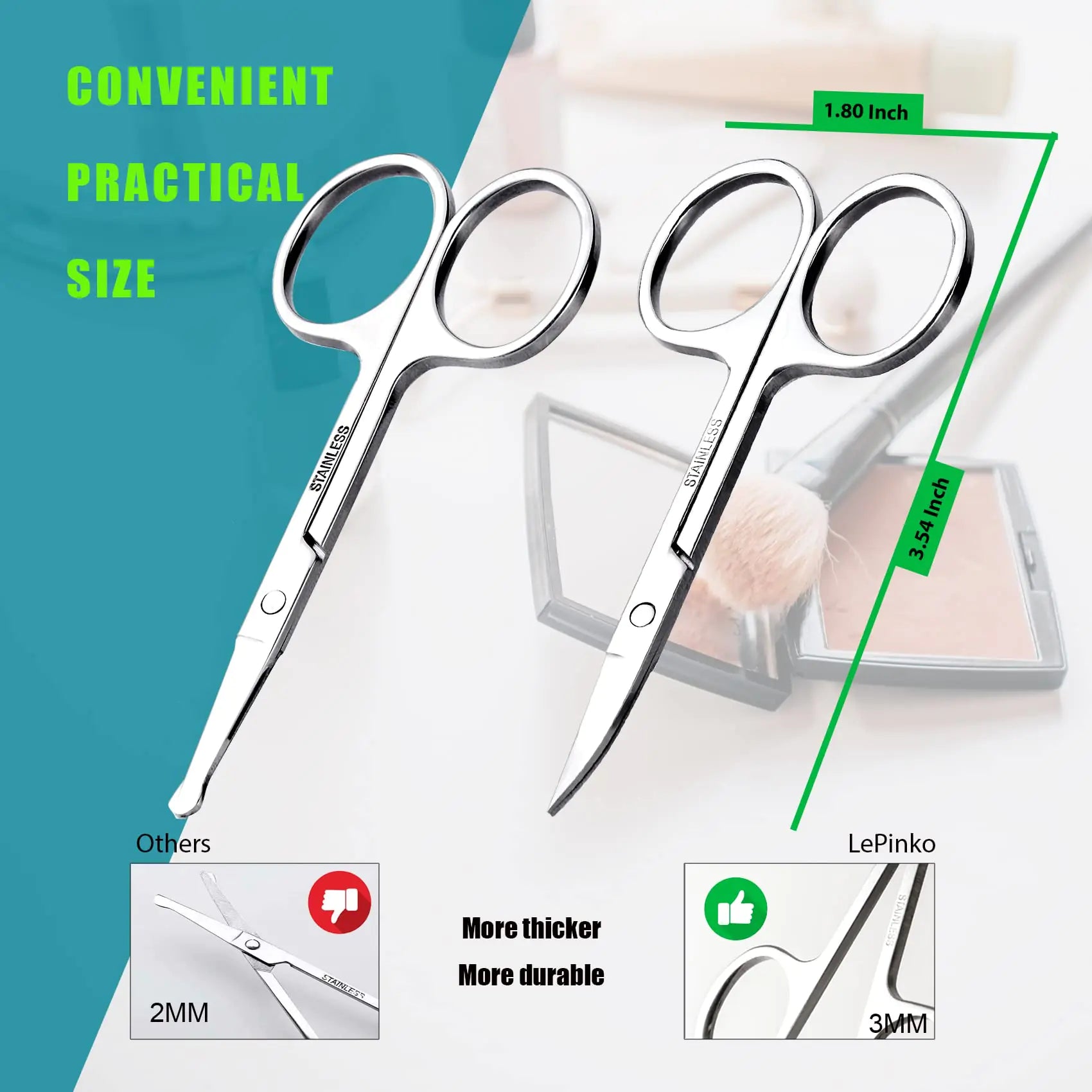 Facial Hair Small Grooming Scissors For Men Women - Eyebrow, Nose Hair, Mustache, Beard, Eyelashes, Ear Trimming Kit - Curved and Rounded Safety Tip Clippers For Hair Cutting - 2PCS Silver by Anti Spier