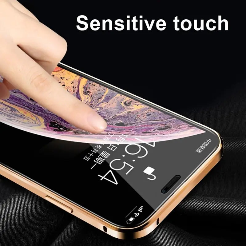 Magnetic Tempered Glass Privacy Metal Case iphone by Anti Spier