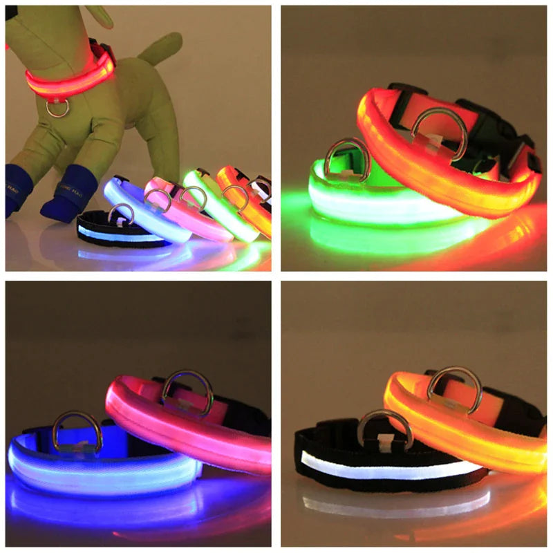LED Adjustable Dog Collar Blinking Flashing Light Up Glow Pets Safety Waterproof by Anti Spier