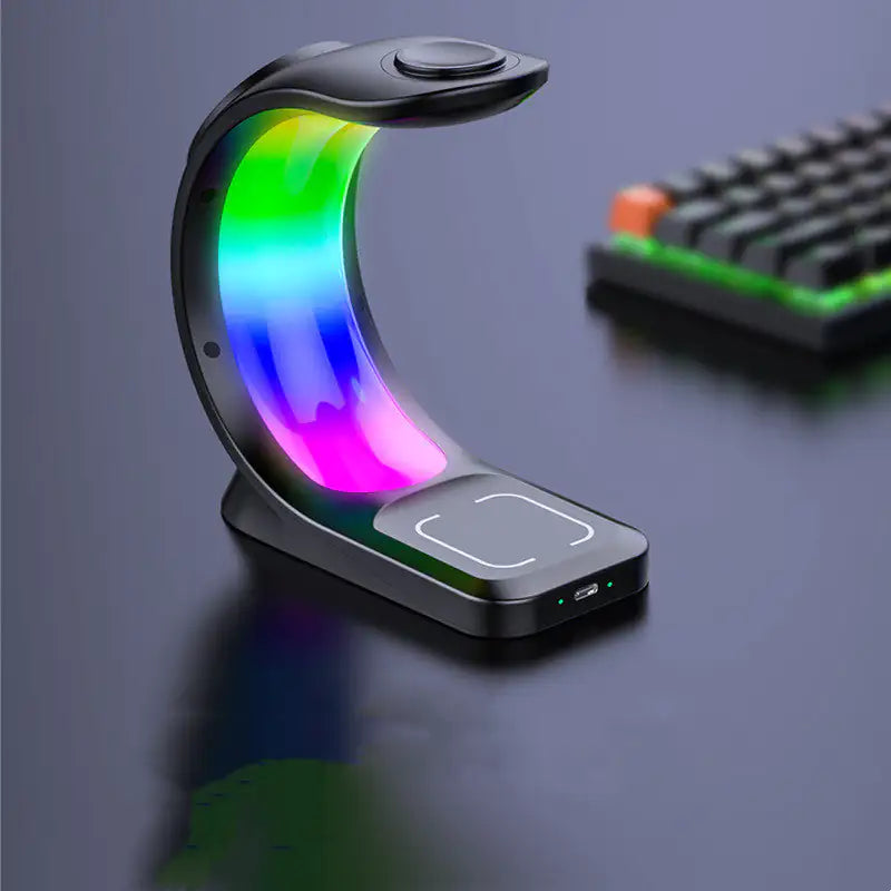 4 In 1 Magnetic Wireless Charger Fast Charging For Smart Phone Atmosphere Light Charging Station For Airpods Pro I-phone Watch by Anti Spier