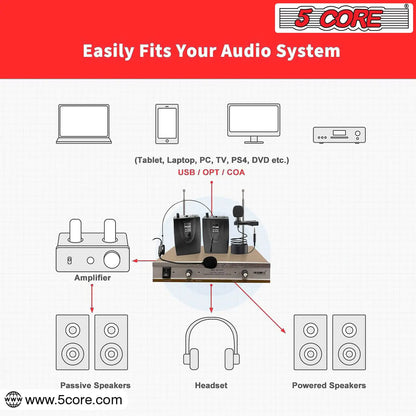 5Core Wireless Microphones w 1 Headset 1 Collar Mic + Receiver Microfono Inalambrico by Anti Spier