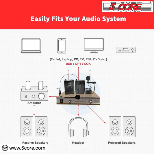 5Core Wireless Microphones w 1 Headset 1 Collar Mic + Receiver Microfono Inalambrico by Anti Spier