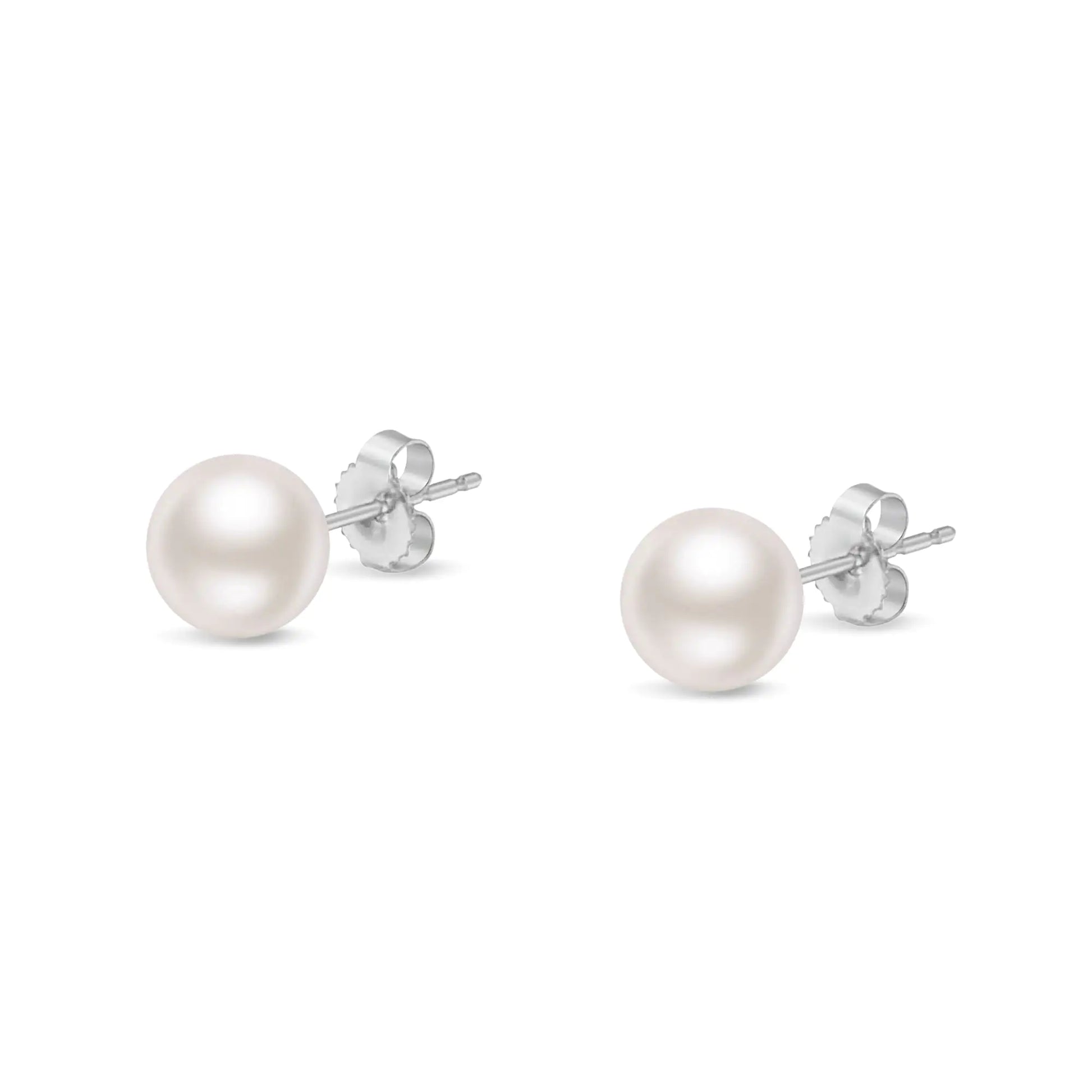 14K Gold Round White Saltwater Akoya Cultured Pearl Stud Earrings AAA+ Quality - Choice of MM Size by Anti Spier