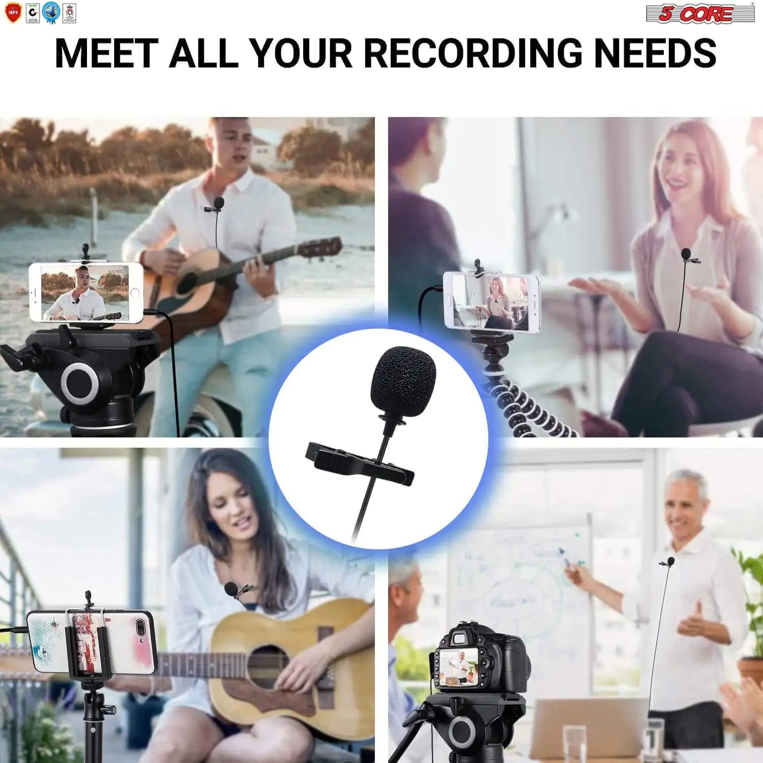 5Core Lavalier Microphone Clip On Professional Grade 3.5mm Lapel Mic Omnidirectional Lav Mic by Anti Spier