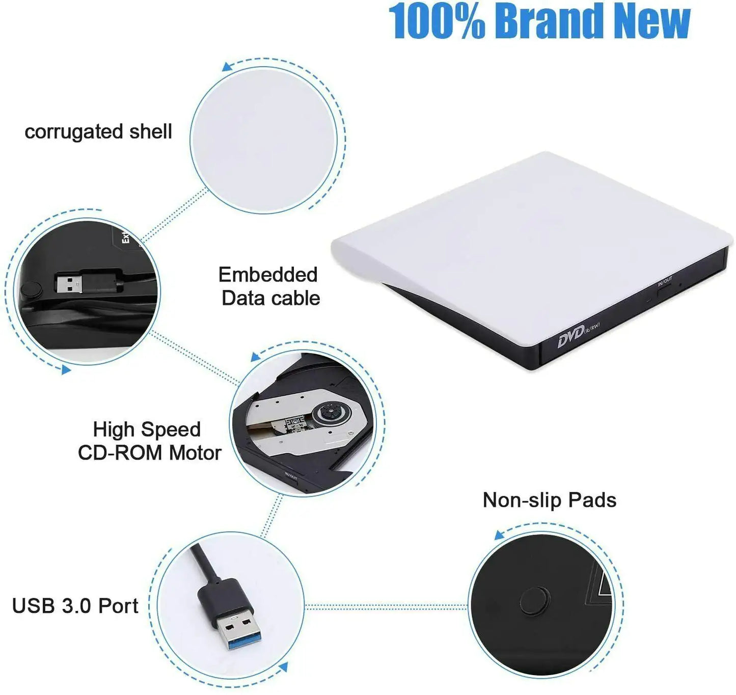 Slim External CD DVD Drive USB 3.0 Disc Player Burner Writer For Laptop PC Mac by Anti Spier