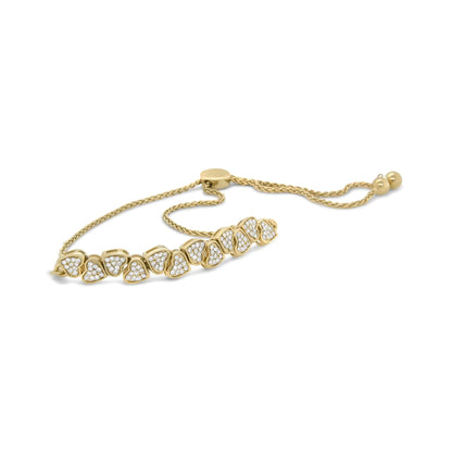 Yellow Gold Plated .925 Sterling Silver 1/2 Cttw Diamond Sideways Hearts Bolo Bracelet (H-I Color, I1-I2 Clarity) - 4”-10” Adjustable by Anti Spier