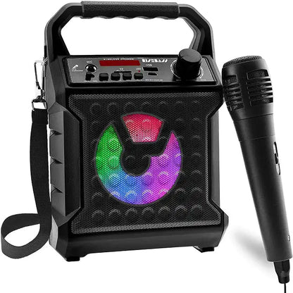Risebass Portable Karaoke Machine with Microphone - Home Karaoke System with Party Lights for Kids and Adults - Rechargeable USB Speaker Set with FM Radio, SD/TF Card Support, and AUX-in by Anti Spier