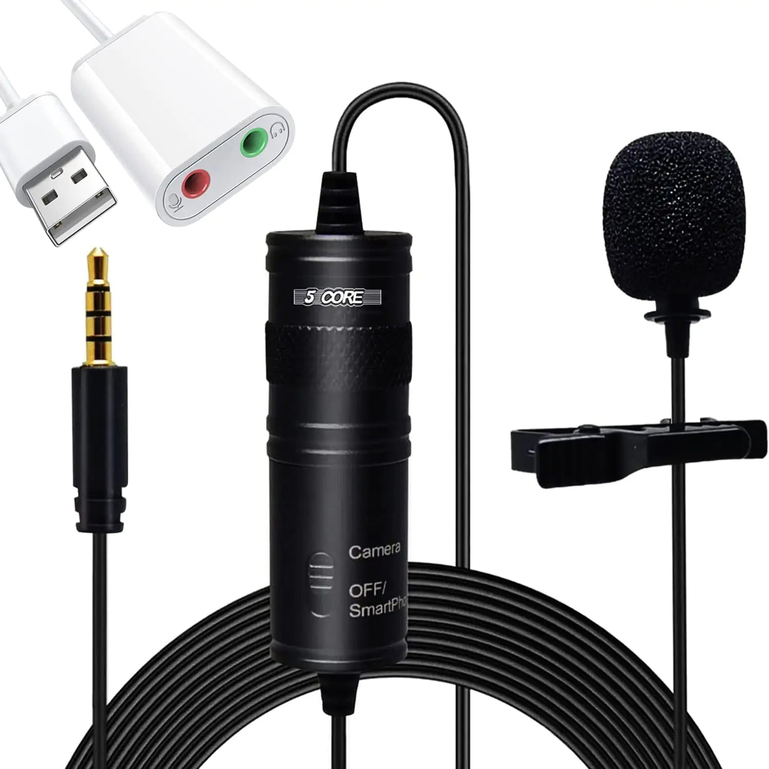 5Core Lavalier Microphone Clip On Professional Grade 3.5mm Lapel Mic Omnidirectional Lav Mic by Anti Spier