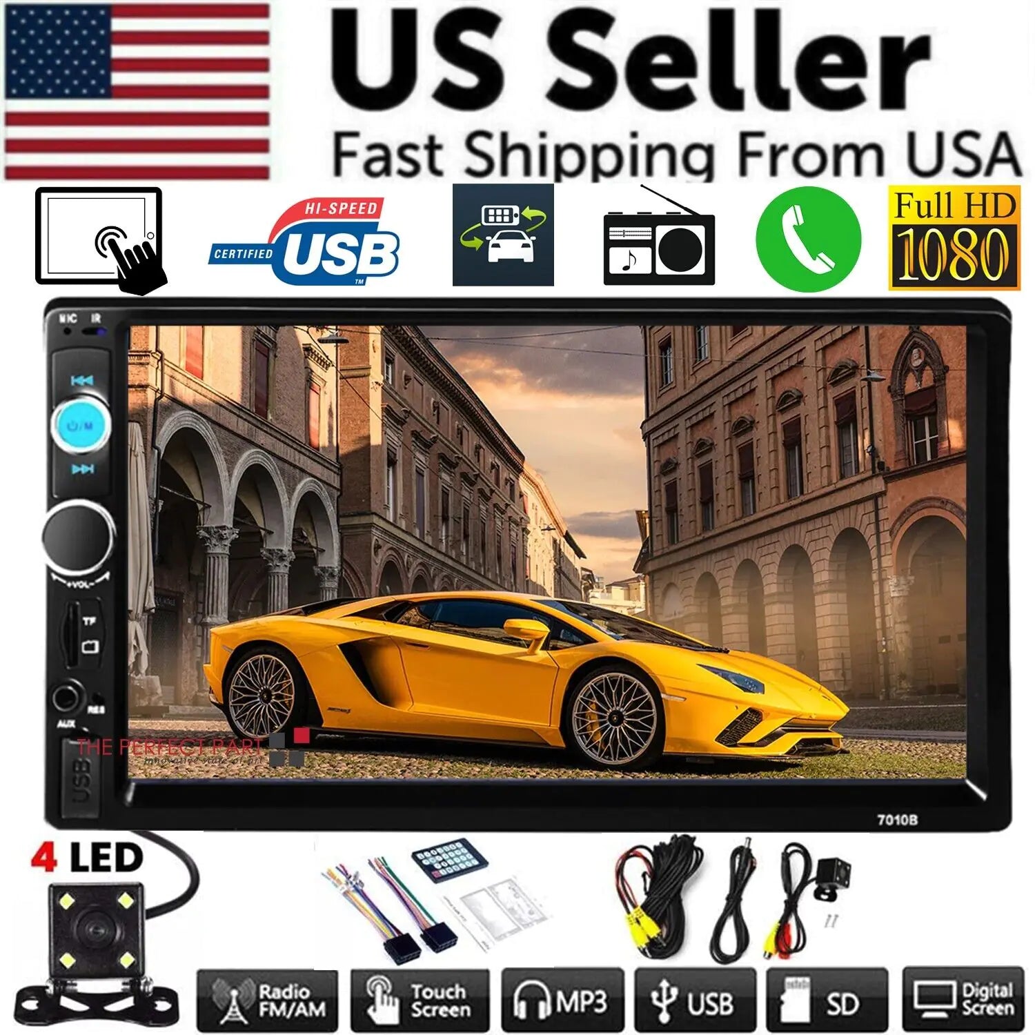 7" Double 2 DIN Car MP5 Player Bluetooth Touch Screen Stereo Radio With Camera by Anti Spier