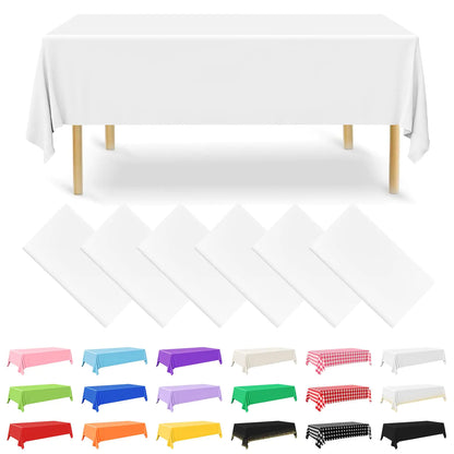 NACHLYNN 6 Pack Disposable Plastic Tablecloths 54 x 108 Inch White Rectangle Table Cover for Holiday Party Engagement Weddings Baptism Birthday Decoration by Anti Spier