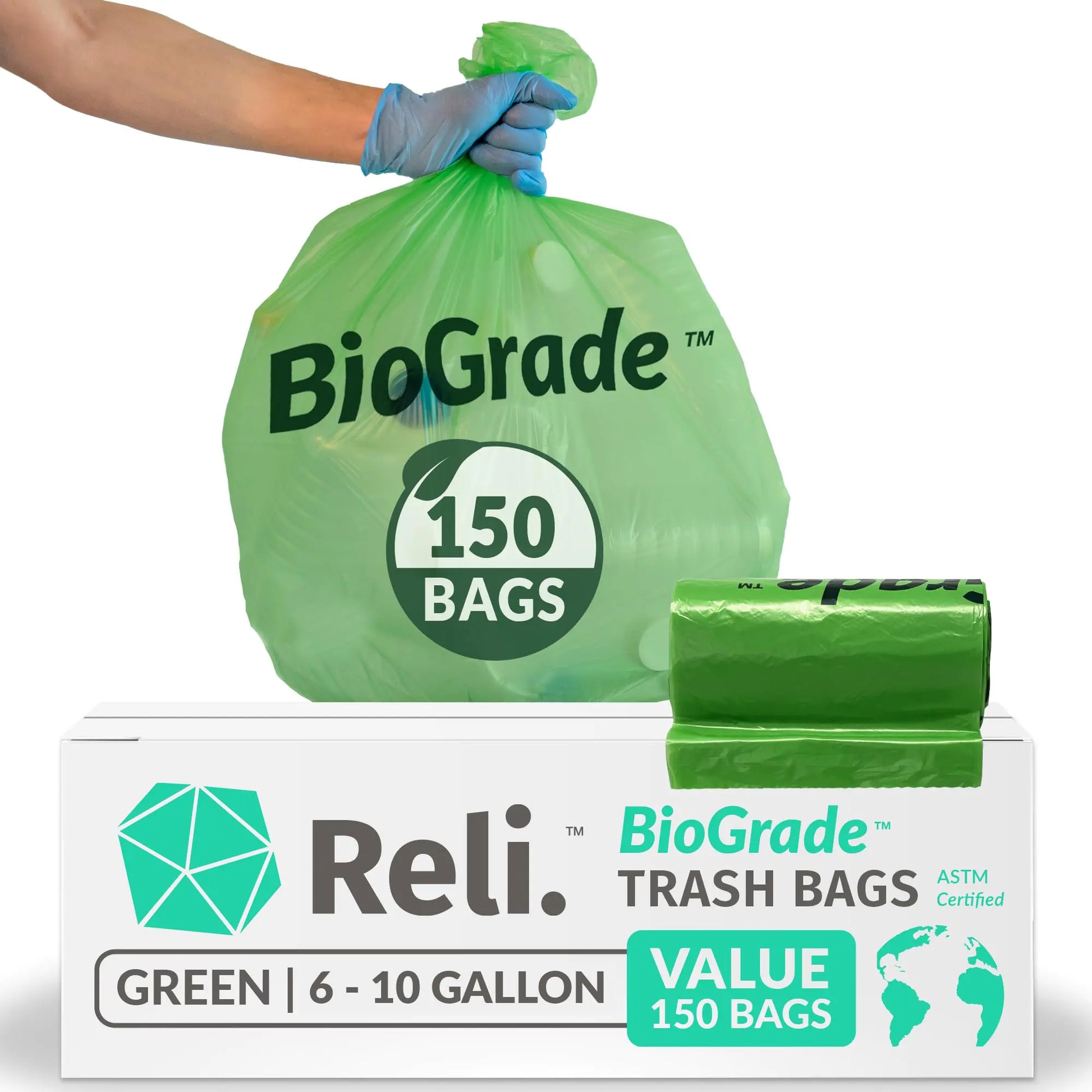 Reli. Biodegradable 6-10 Gallon Trash Bags | 150 Count | ASTM D6954 | Green | Eco-Friendly | Oxobiodegradable Under Certain Conditions (See Product Description) by Anti Spier
