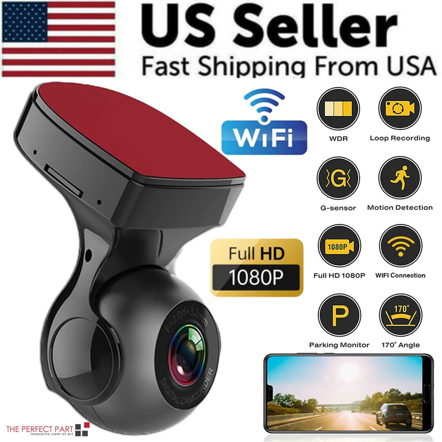 170° WiFi Dash Cam Recorder Car Camera HD 1080P Car DVR Vehicle Video G-Sensor by Anti Spier