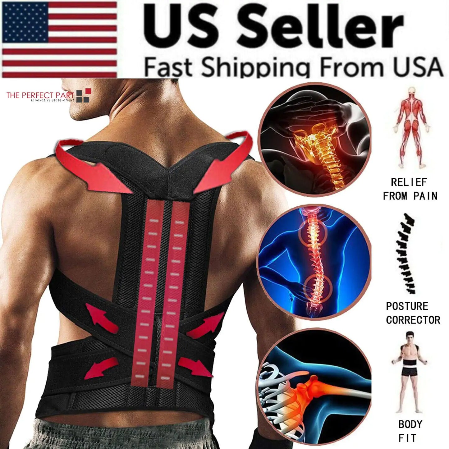 Adjustable Posture Corrector Low Back Support Shoulder Brace Belt For Men Women by Anti Spier