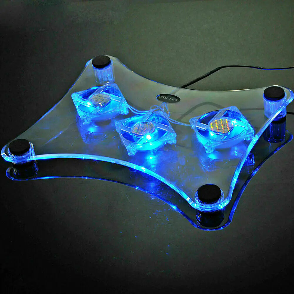 3 Fans USB Cooler Cooling Pad Stand LED Light Radiator For Laptop PC Notebook by Anti Spier