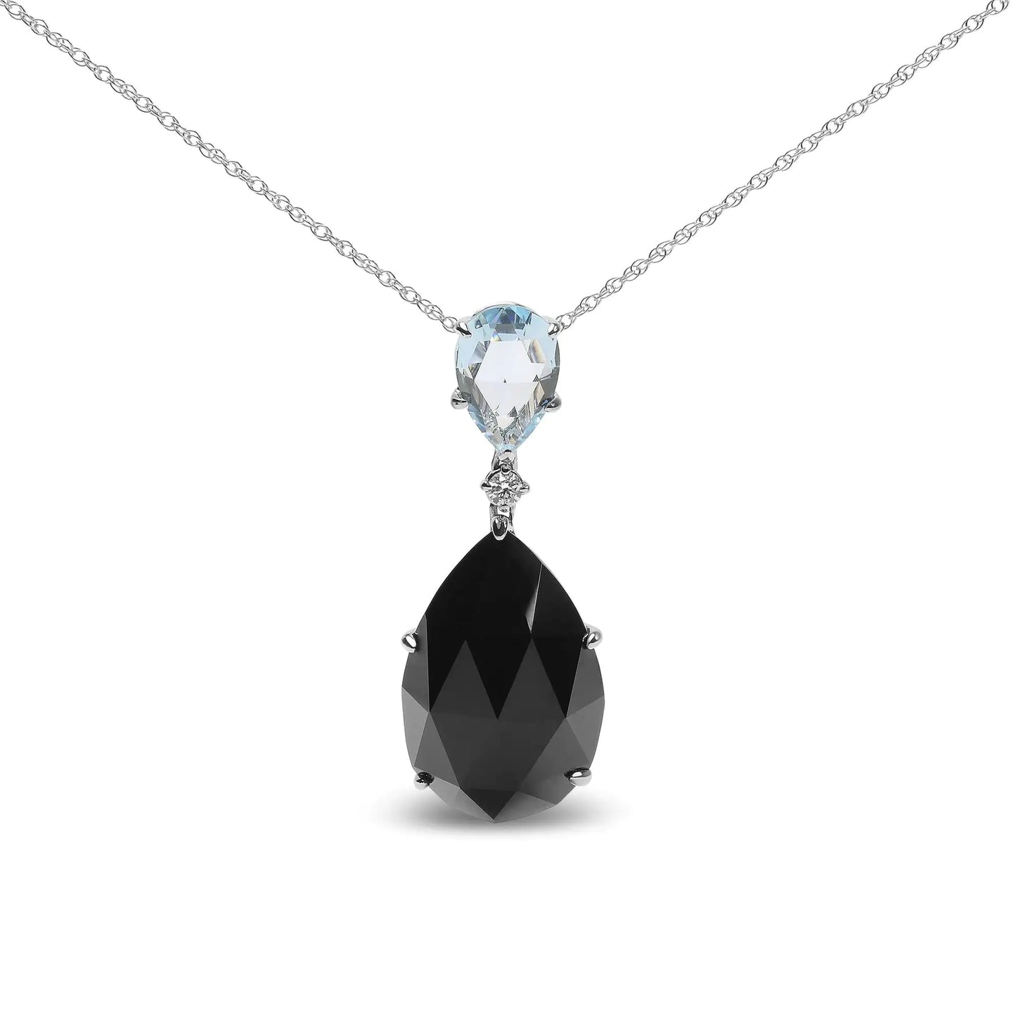 18K White Gold Diamond Accent and Pear Cut Sky Blue Topaz and Pear Cut Black Onyx Dangle Drop 18" Pendant Necklace (G-H Color, SI1-SI2 Clarity) by Anti Spier