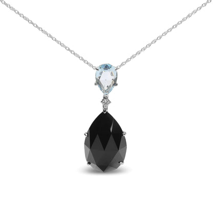 18K White Gold Diamond Accent and Pear Cut Sky Blue Topaz and Pear Cut Black Onyx Dangle Drop 18" Pendant Necklace (G-H Color, SI1-SI2 Clarity) by Anti Spier