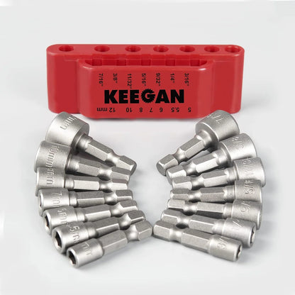 14 PCS Power Nut Driver Bit Set Quick Change MM & SAE Impact 1/4" Hex Shank USA by Anti Spier