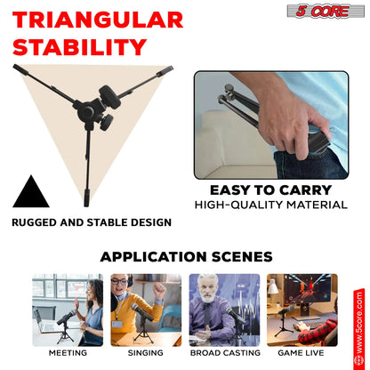 5Core Desktop Mic Stand Tripod Universal Desk Microphone Holder Table Top Stands by Anti Spier