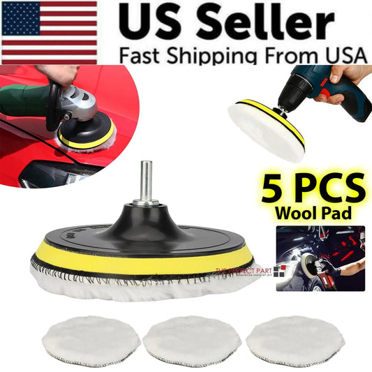 5PCS 6" Buffing Polishing Pad Wool Wheel Mop Kit For Car Polisher Drill Adapter by Anti Spier