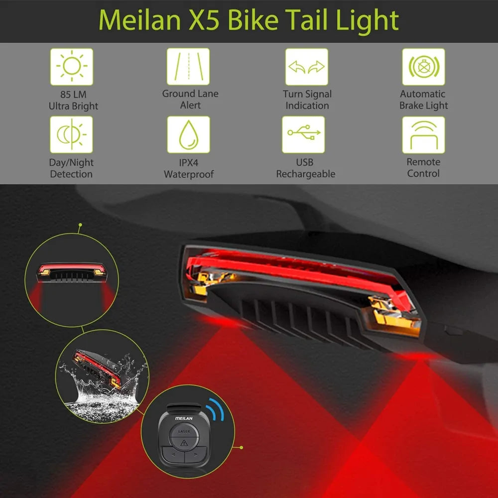 Smart Auto Brake Sensing Light Bicycle Wireless Turn Light by Anti Spier