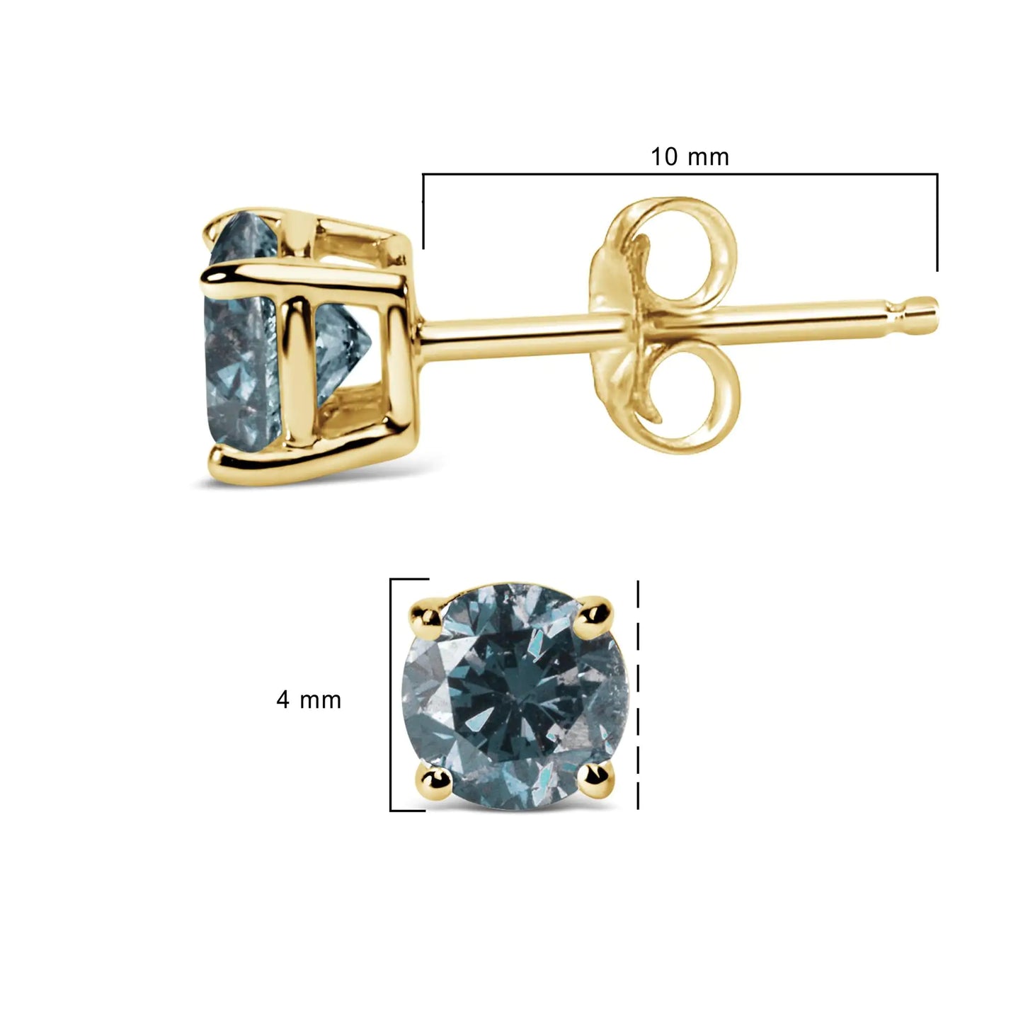 14K Gold Round Brilliant Cut Lab Grown Blue Diamond 4-Prong Classic Solitaire Stud Earrings with Pushbacks by Anti Spier