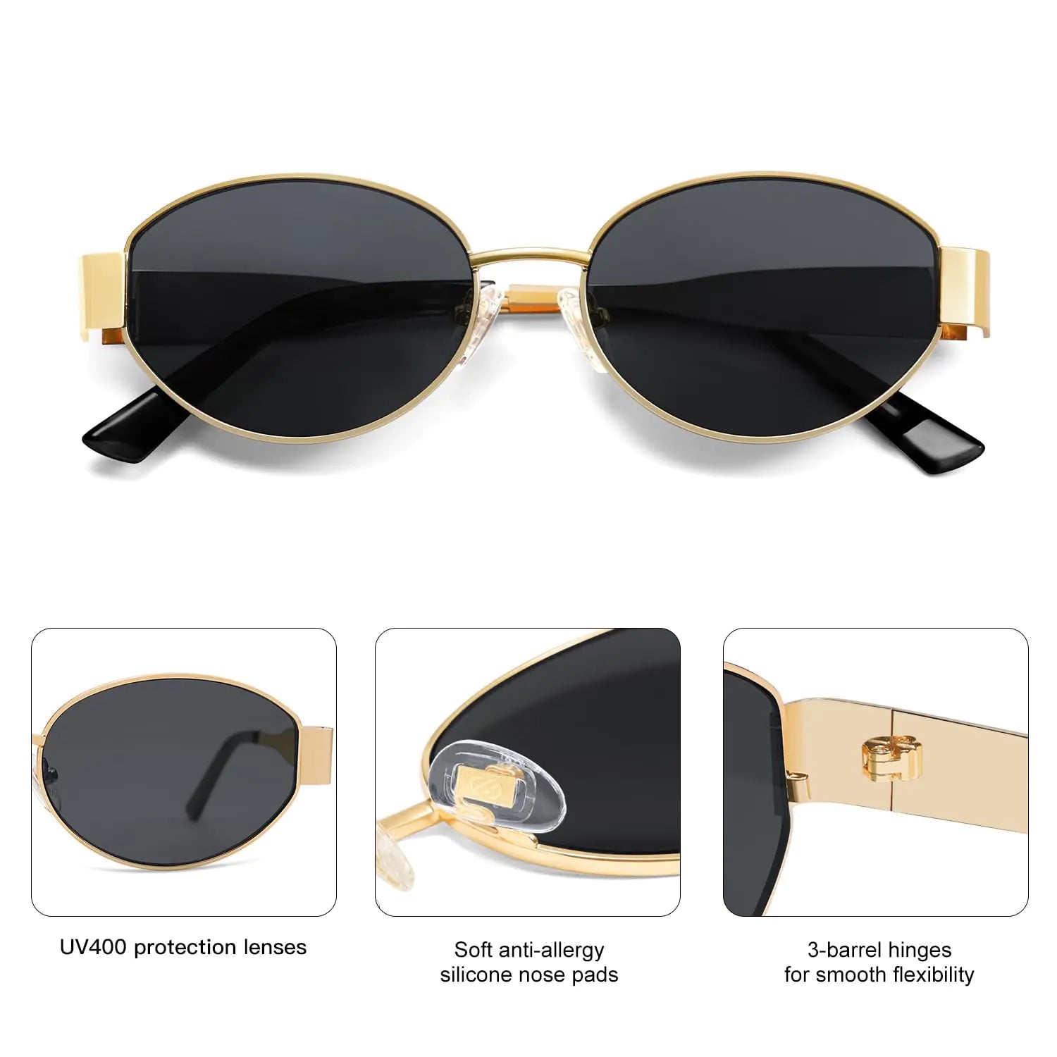 SOJOS Retro Oval Sunglasses for Women Men Trendy Sun Glasses Classic Shades UV400 Protection SJ1217 Gold/Grey by Anti Spier