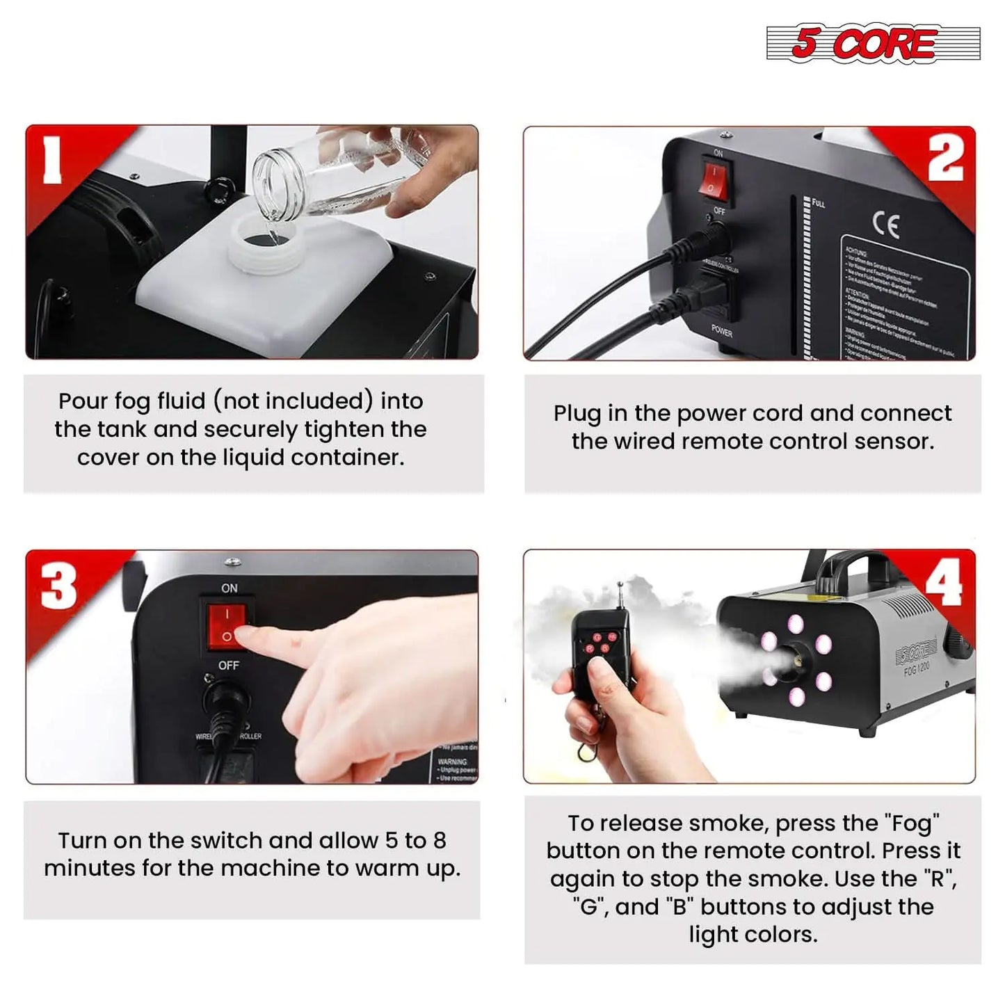 5Core Fog Smoke Machine 1200W Low Lying Indoor Outdoor 1L Fog Maker with LED Lights by Anti Spier