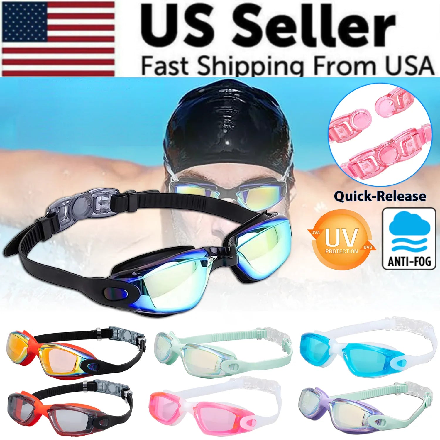 Clear Comfortable Swimming Goggles UV- Anti-Fog Swim Glasses Mirror Adult & Kids by Anti Spier
