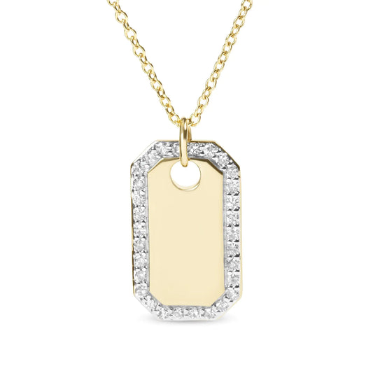 14K Yellow Gold 1/4 Cttw Diamond Halo Octagonal Dog Tag Pendant 18" Necklace (I-J Color, I2-I3 Clarity) by Anti Spier