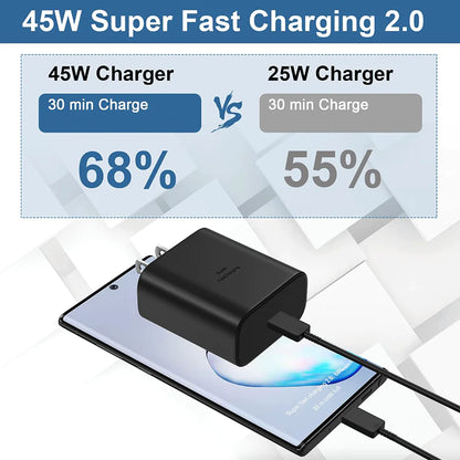 45W USB-C Super Fast Wall Charger + 6FT Cable For Samsung Galaxy S20 S21 S22 S23 by Anti Spier