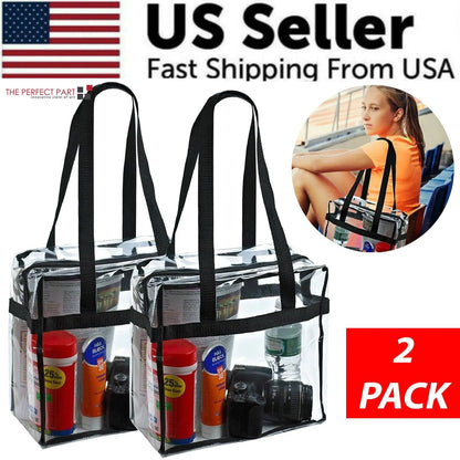 2x Clear PVC Tote Bag Women Large Transparent Handbag Zip Purse Stadium Security by Anti Spier
