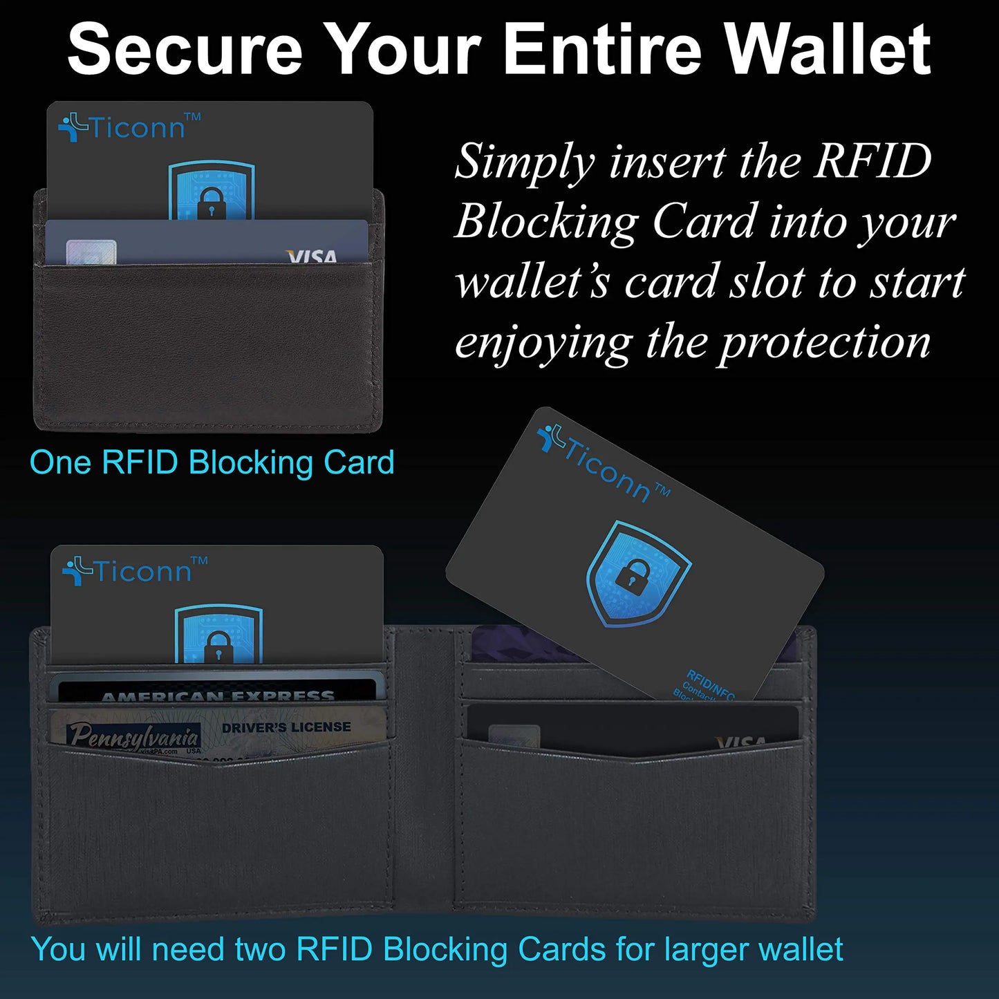 TICONN RFID Blocking Cards - 4 Pack, Premium Contactless NFC Debit Credit Card Passport Protector Blocker Set for Men & Women, Smart Slim Design Perfectly fits in Wallet/Purse (4) by Anti Spier