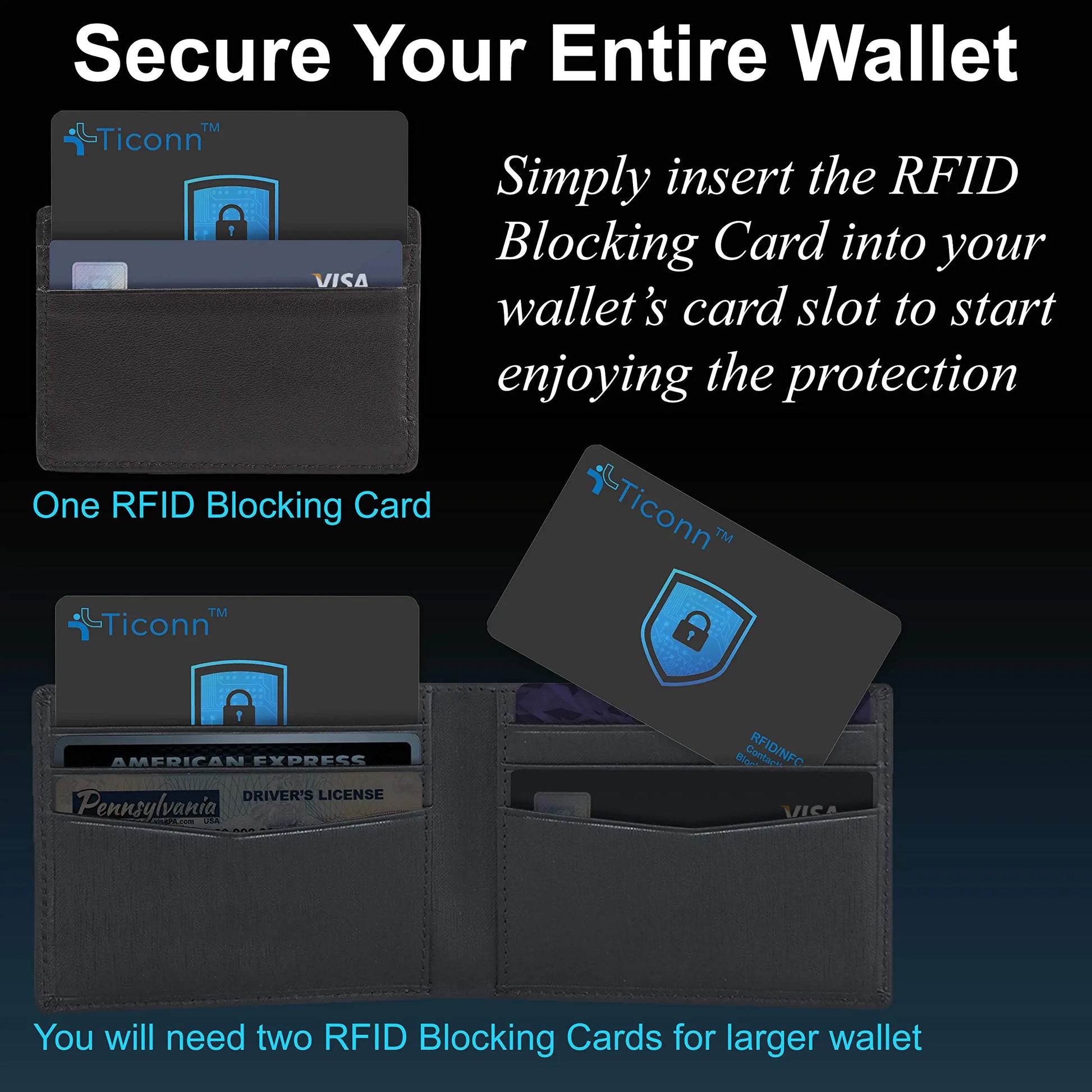 TICONN RFID Blocking Cards - 4 Pack, Premium Contactless NFC Debit Credit Card Passport Protector Blocker Set for Men & Women, Smart Slim Design Perfectly fits in Wallet/Purse (4) by Anti Spier