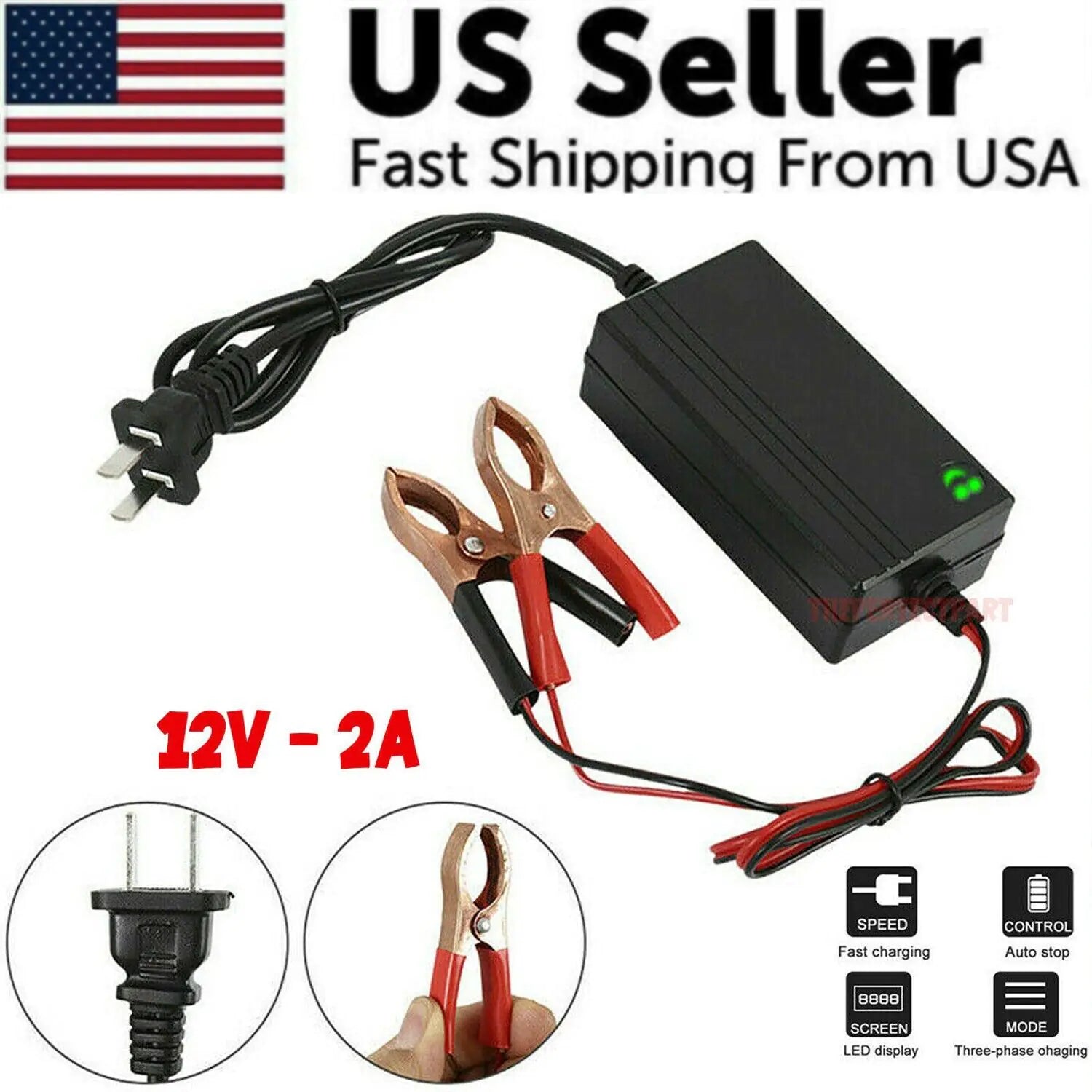 Portable 12V Auto Car Battery Charger Truck Trickle Maintainer Boat Motorcycle by Anti Spier