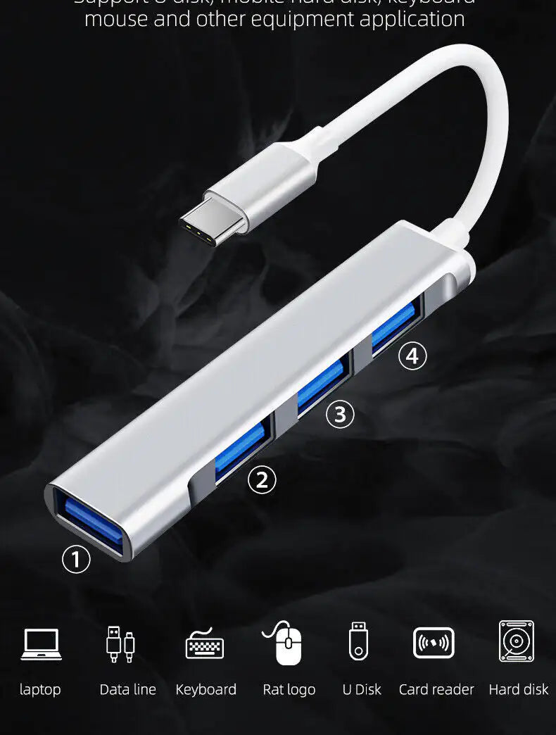 USB-C Type C to USB 3.0 4 Port Hub Splitter For PC Mac Phone MacBook Pro iPad by Anti Spier