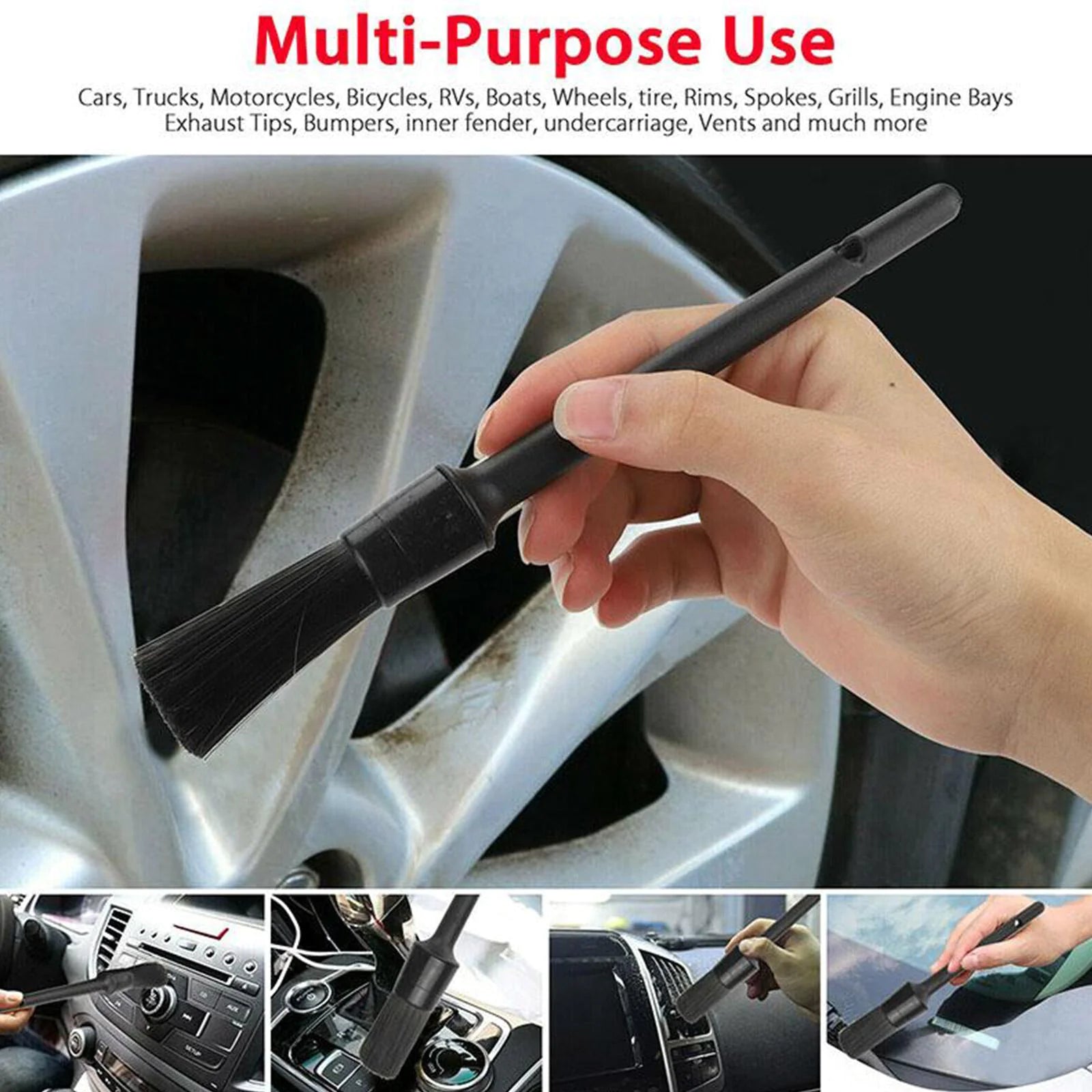 5PC Car Detailing Brush Kit Boar Hair Vehicle Auto Interior For Wheel Clean Sets by Anti Spier