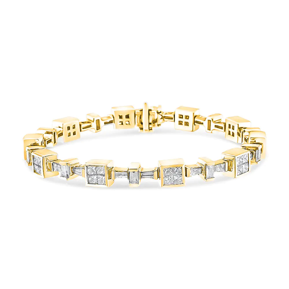 14K Yellow Gold 6 3/4 Cttw Princess and Baguette-Cut Diamond Tennis Bracelet (H-I Color, VS2-SI1 Clarity) - Size 7 by Anti Spier