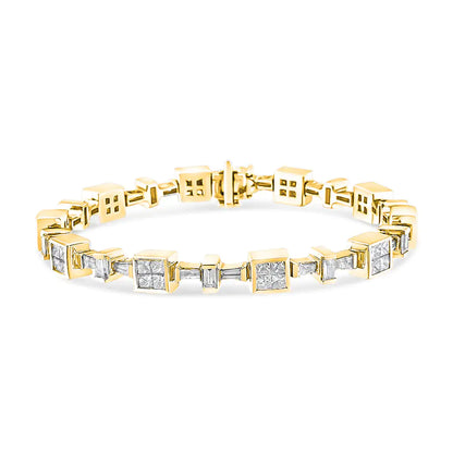 14K Yellow Gold 6 3/4 Cttw Princess and Baguette-Cut Diamond Tennis Bracelet (H-I Color, VS2-SI1 Clarity) - Size 7 by Anti Spier
